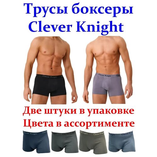 Трусы Clever Knight, 2 шт, серый, синий, черный (серый/черный/синий/ассорти)