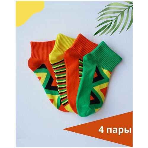 Носки , 4 пары, зеленый, желтый, оранжевый (зеленый/желтый/оранжевый)