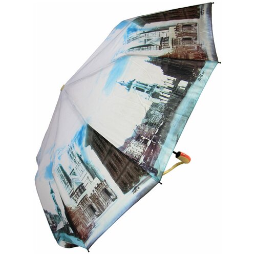 Зонт Popular, полуавтомат, 3 сложения, купол 105 см., 10 спиц, система «антиветер», чехол в комплекте, для женщин, белый, голубой (голубой/белый)