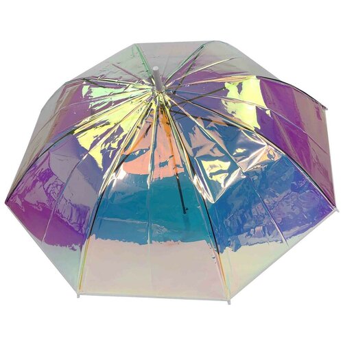 Зонт-трость полуавтомат, купол 100 см., прозрачный, для женщин, белый