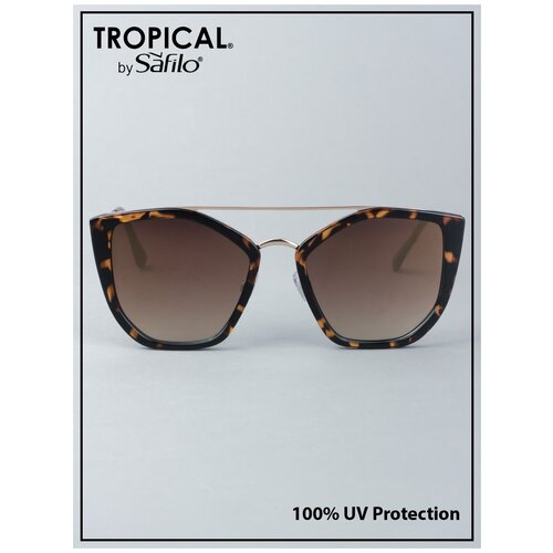 Солнцезащитные очки Tropical, кошачий глаз, оправа: металл, с защитой от УФ, градиентные, для женщин, коралловый (коричневый/коралловый) - изображение №1