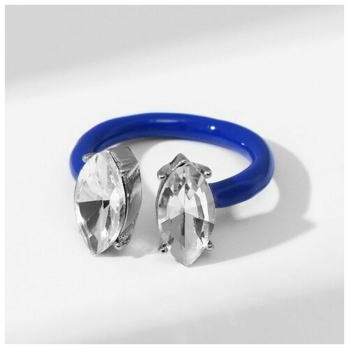 Кольцо Queen Fair, эмаль, белый, синий (синий/белый) - изображение №1