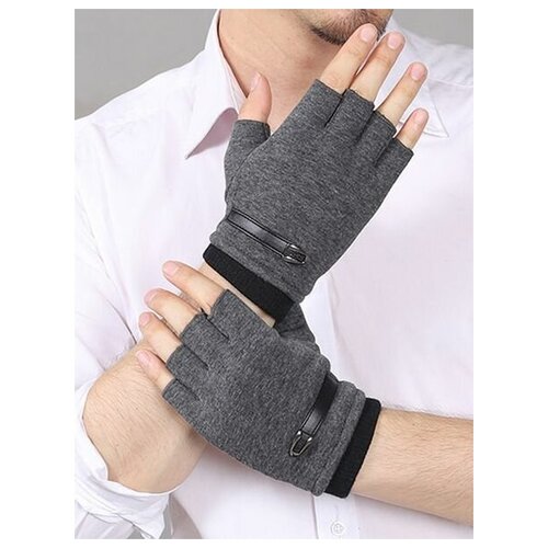 Митенки мужские перчатки без пальцев полупальцевые (серый) - изображение №1