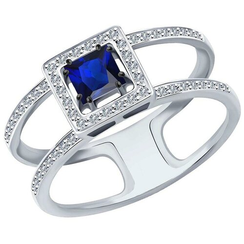 Кольцо SOKOLOV, белое золото, родирование, бриллиант, сапфир, бесцветный, синий (синий/бесцветный)