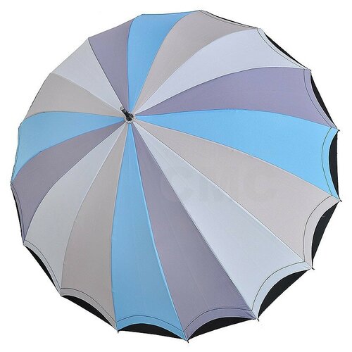 Зонт-трость Три слона, механика, купол 102 см., 16 спиц, для женщин, голубой, серый (серый/голубой)