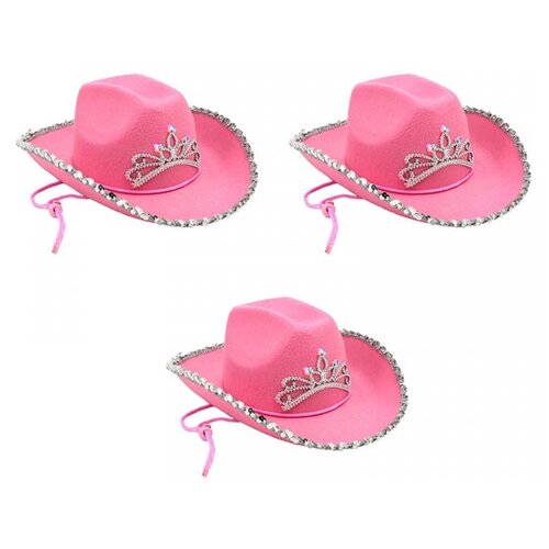 Шляпа Гламурная Ковбойская Розовая "Ковбой" (Набор 3 шт.) (розовый) - изображение №1
