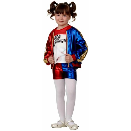 Карнавальный костюм "Харли Квин - мстители" для девочек ростом 110 см: подходит для карнавалов, детских праздников и фотосессий (синий/красный/белый)