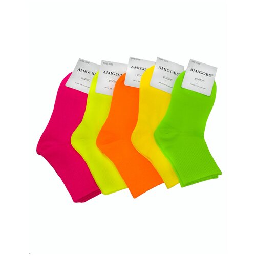 Носки Amigobs, 5 пар, желтый, розовый, оранжевый, зеленый (разноцветный/розовый/зеленый/желтый/оранжевый)