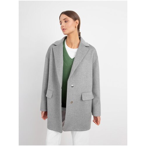 Пальто-пиджак  Pompa демисезонное, шерсть, силуэт прямой, укороченное, серый