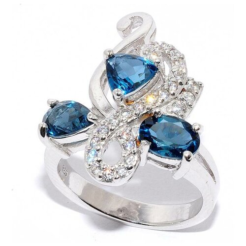 Кольцо Silver WINGS, серебро, 925 проба, топаз, фианит, голубой, бесцветный (голубой/бесцветный)