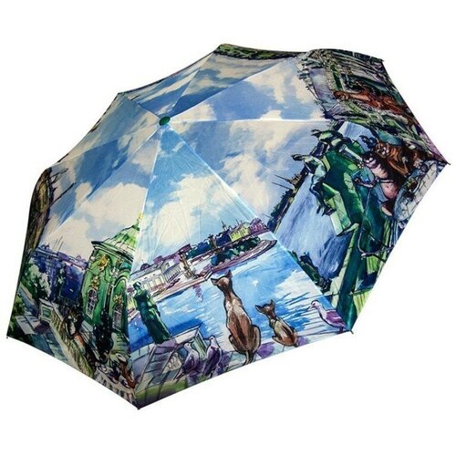 Мини-зонт Петербургские зонтики, автомат, 3 сложения, купол 108 см., 8 спиц, система «антиветер», для женщин (мультицвет) - изображение №1