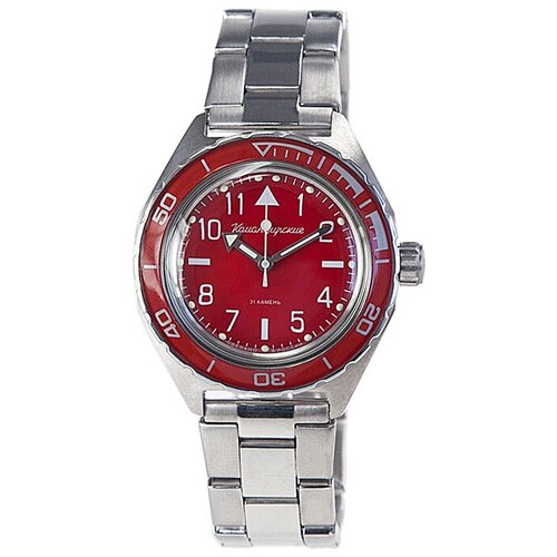 Наручные часы Восток Командирские 650840, серебряный, красный (красный/бежевый/серебристый/серебристый-красный)