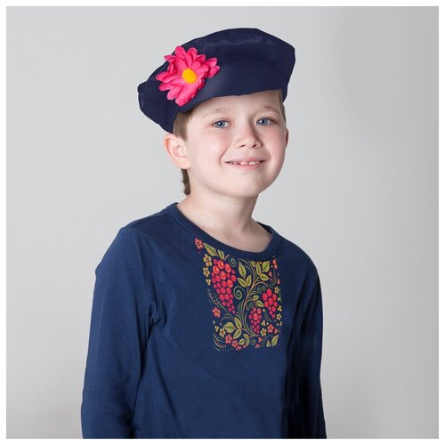 Картуз для мальчика, габардин, обхват головы 54-57 см, цвет синий, цветок микс