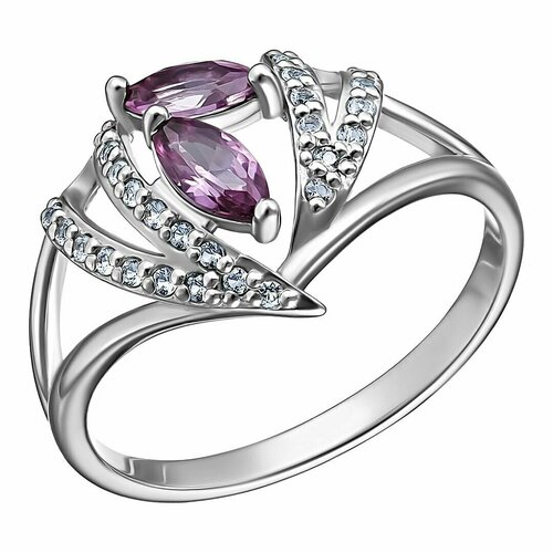 Перстень, серебро, 925 проба, родирование, топаз, александрит, серебряный, фиолетовый (фиолетовый/серебристый/бесцветный)