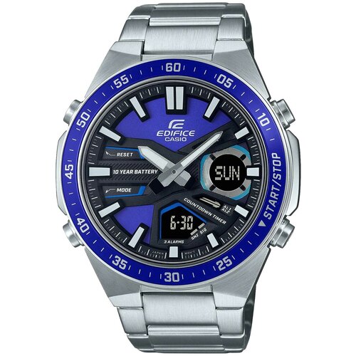 Наручные часы CASIO Японские наручные часы Casio Edifice EFV-C110D-2AVEF с хронографом, серебряный, черный (черный/синий/фиолетовый/серебристый)