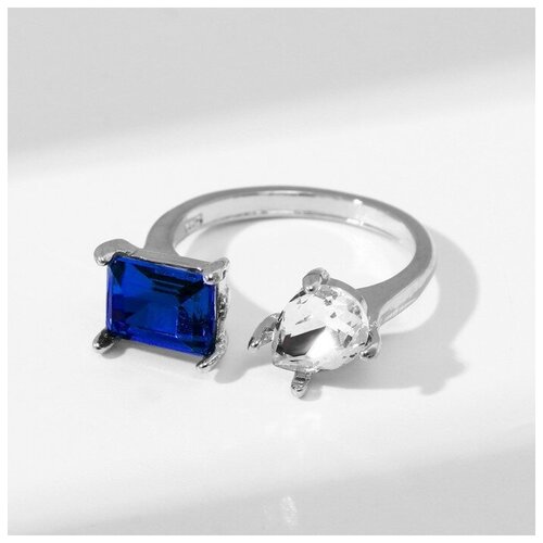 Кольцо Queen Fair, стекло, безразмерное, синий - изображение №1