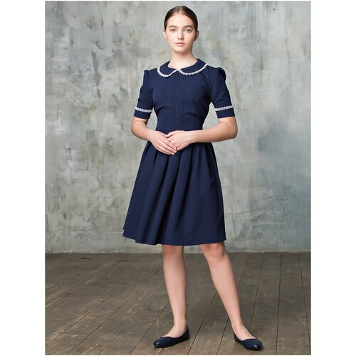 Школьное платье Alisia Fiori, однотонное, синий, белый (синий/белый)
