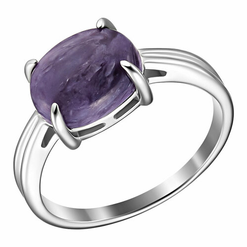 Перстень, серебро, 925 проба, родирование, чароит, фиолетовый, серебряный (фиолетовый/серебристый) - изображение №1