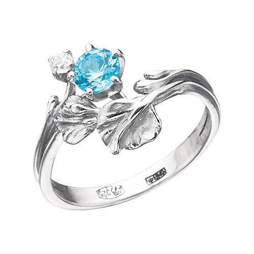 Перстень Альдзена Тайна ночи, серебро, 925 проба, родирование, фианит, голубой, серебряный (голубой/серебристый)