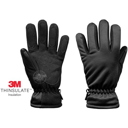 Зимние флисовые перчатки "Иней" с усиливающими накладками из полиуретана и утеплителем 3M Тинсулейт ( Thinsulate ), 9 размер (черный) - изображение №1