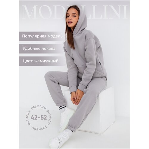 Костюм Modellini, худи и брюки, спортивный стиль, свободный силуэт, утепленный, серый (серый/бежевый/светло-серый)