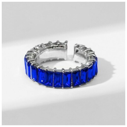 Кольцо Queen Fair, акрил, пластик, безразмерное, серебряный, синий (синий/серебристый/мультицвет/синий-серебристый) - изображение №1