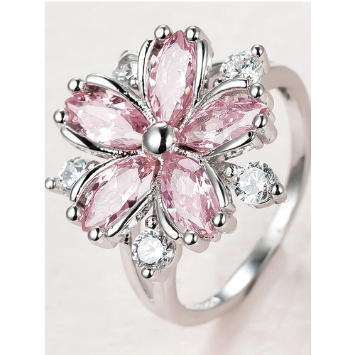 Кольцо обручальное Kyle, фианит, серебряный, розовый (розовый/серебристый/белый)