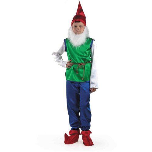 Карнавальный костюм «Гном», текстиль, рост 110 см (синий/красный/зеленый/белый)