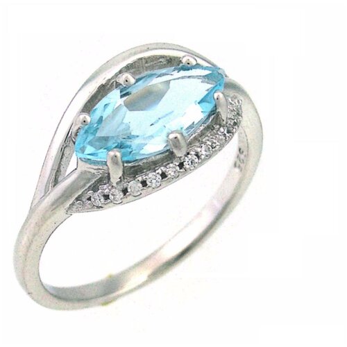 Кольцо Balex, серебро, 925 проба, родирование, топаз, фианит, голубой - изображение №1