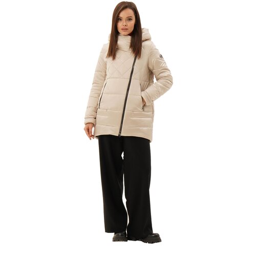 куртка  Maritta зимняя, средней длины, подкладка, капюшон, бежевый (коричневый/бежевый/светло-бежевый)