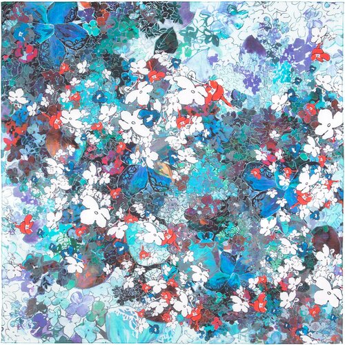 Платок Павловопосадская платочная мануфактура, 80х80 см, белый, фиолетовый (синий/красный/розовый/голубой/фиолетовый/белый)