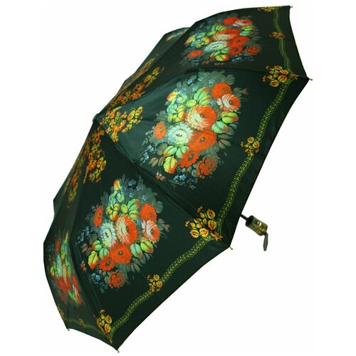 Зонт Rainbrella, полуавтомат, 3 сложения, купол 105 см., 9 спиц, система «антиветер», чехол в комплекте, для женщин, серый, зеленый (серый/зеленый/зеленый-серый)