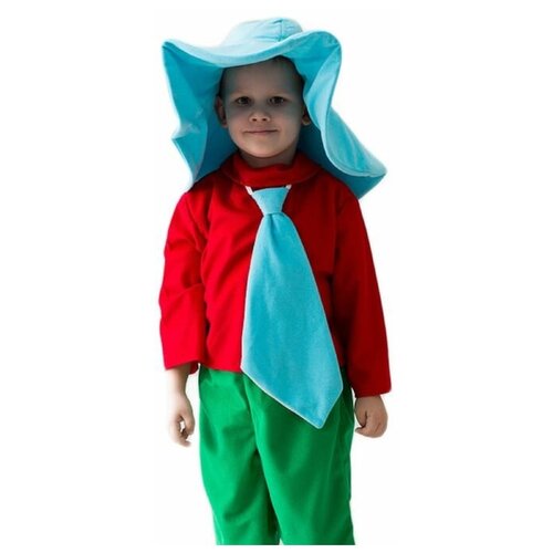 Карнавальный костюм "Незнайка", шляпа, рубашка, галстук, бриджи, 5-7 лет, рост 122-134 см (синий/красный/зеленый/мультицвет) - изображение №1