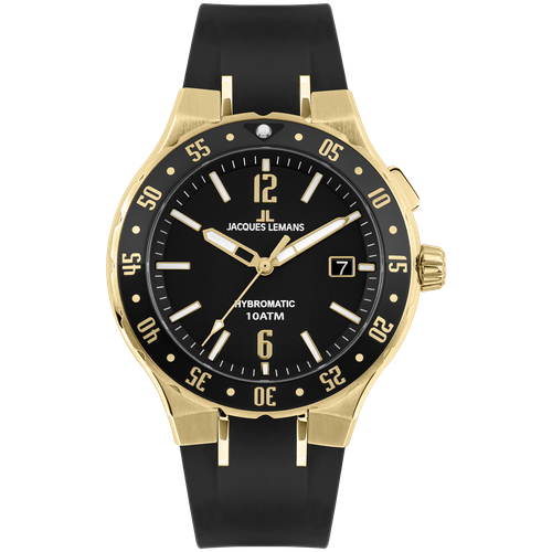 Наручные часы JACQUES LEMANS Hybromatic 1-2109E, наручные часы Jacques Lemans, золотой, желтый (черный/желтый/золотистый)