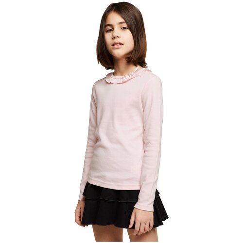 Школьная блуза Снег, прилегающий силуэт, на кнопках, длинный рукав, без карманов, однотонная, розовый - изображение №1