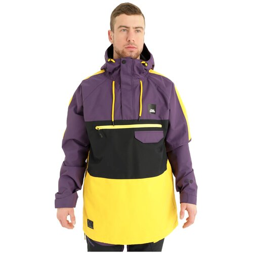 Куртка Horsefeathers Norman для сноубординга, средней длины, силуэт прямой, регулируемые манжеты, карманы, внутренние карманы, снегозащитная юбка, несъемный капюшон, регулируемый капюшон, водонепроницаемая, ветрозащитная, желтый, фиолетовый (желтый/фиолетовый)