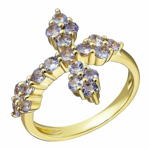 Перстень UVI, серебро, 925 проба, золочение, танзанит, золотой, фиолетовый (фиолетовый/золотистый) - изображение №1