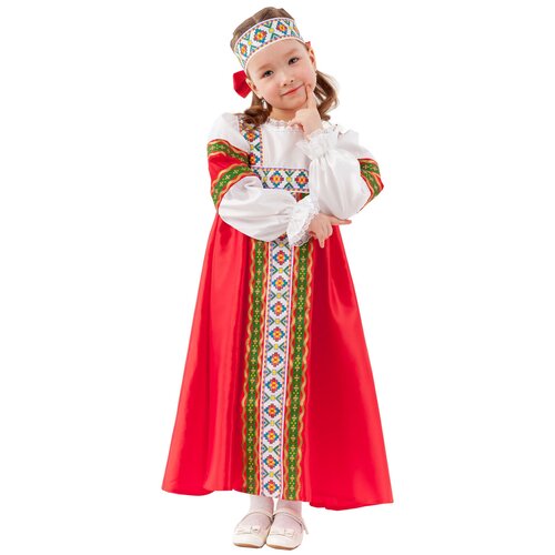 Карнавальный костюм Марьюшка Пуговка рост 116 (красный/мультицвет)