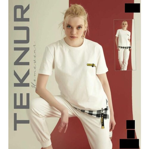 Пижама Teknur, футболка, брюки, короткий рукав, белый