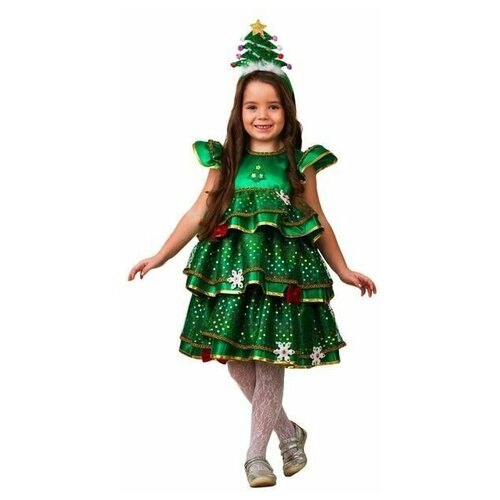 Карнавальный костюм "Ёлочка-Малышка", платье, ободок ёлочка, сатин, р.28, рост 110 2221240 (зеленый/мультицвет)