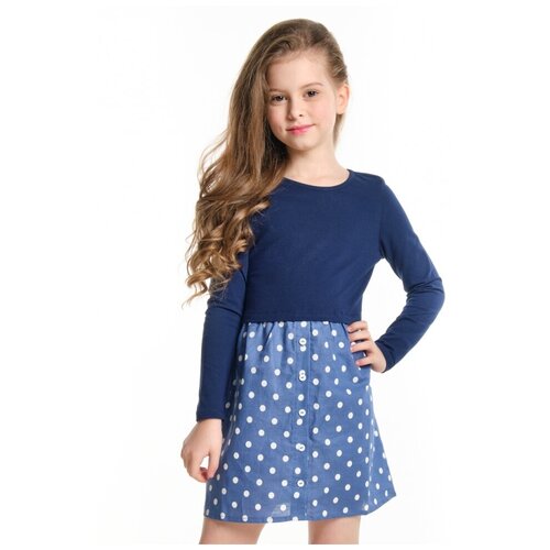 Платье Mini Maxi, хлопок, трикотаж, в горошек, синий, мультиколор (синий/мультиколор)