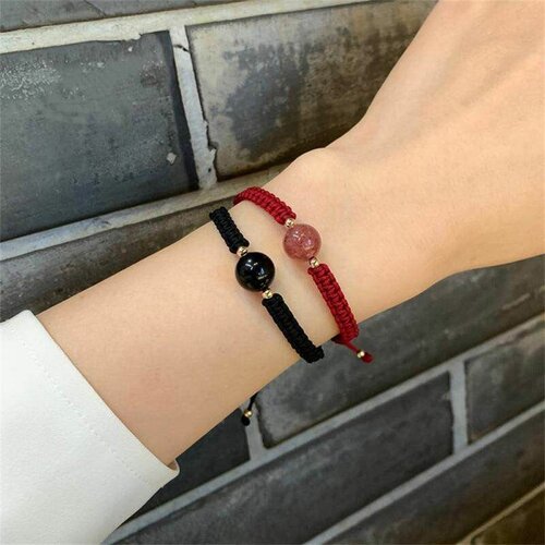 Плетеный браслет, 2 шт, черный, красный (черный/красный) - изображение №1
