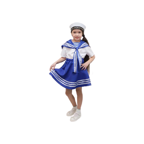 Карнавальный костюм Страна Карнавалия "Морячка", платье, бескозырка, рост 98-104 см (синий/белый)