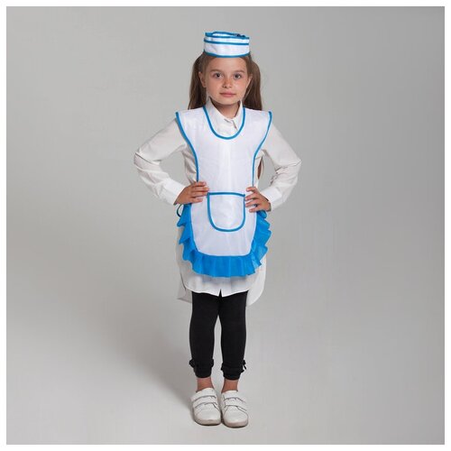 Детский карнавальный костюм "Девочка-продавец", пилотка, фартук, 4-6 лет, рост 110-122 см (голубой/белый/золотистый)