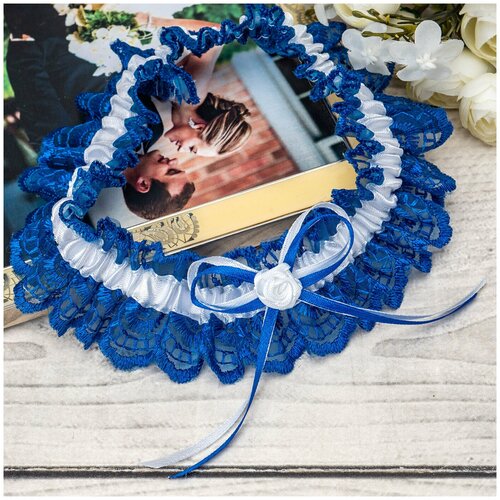 Подвязка Свадебная мечта, белый, синий (синий/белый) - изображение №1