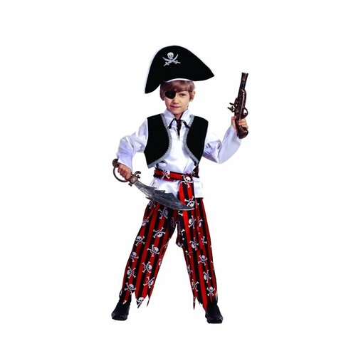 Карнавальный костюм детский 7012 пират р.104-52 для мальчиков, на утренник, на Хэллоуин, на новый год, на праздник, для сценок (черный/красный/серебристый/белый/серебристый-красный)