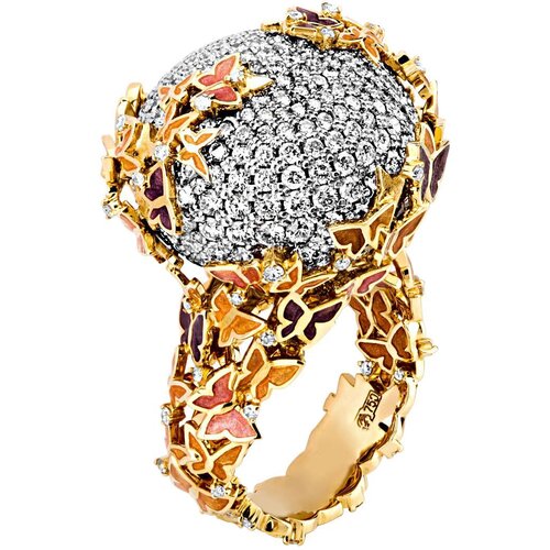 Кольцо Эстет, комбинированное золото, 750 проба, бриллиант, эмаль