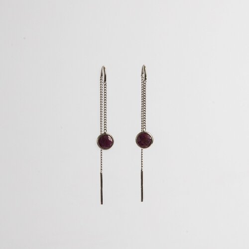 Серьги цепочки CORDE, серебро, 925 проба, родирование, рубин, размер/диаметр 6 мм., длина 6 см., бордовый, серебряный (бордовый/серебристый)