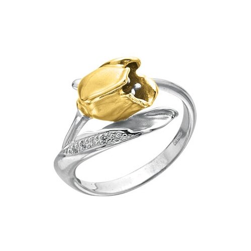 Перстень Альдзена 14039, комбинированное золото, 585 проба, родирование, бриллиант, желтый, белый (желтый/белый)