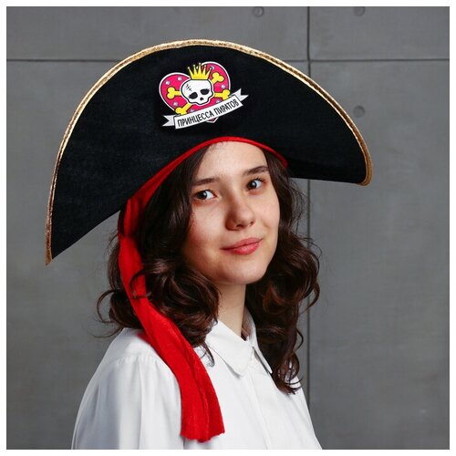 Шляпа пиратская «Принцесса пиратов», детская, фетр, р-р. 52-54 (черный) - изображение №1